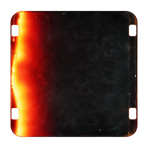 A strip of film burned orange at one edge